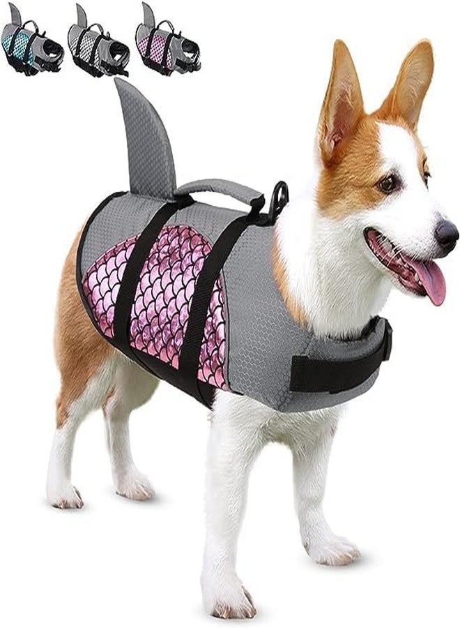 VBM سترة نجاة للكلاب من VBM، بتصميم زعنفة القرش، سترة أمان للكلاب مع طفو عالٍ ومقبض إنقاذ للسباحة، وحمام السباحة، والشاطئ، وركوب القوارب، سترة نجاة قابلة للتعديل مقاومة للتمزق للكلاب الصغيرة والمتوسطة (صغير، وردي) - Image 1